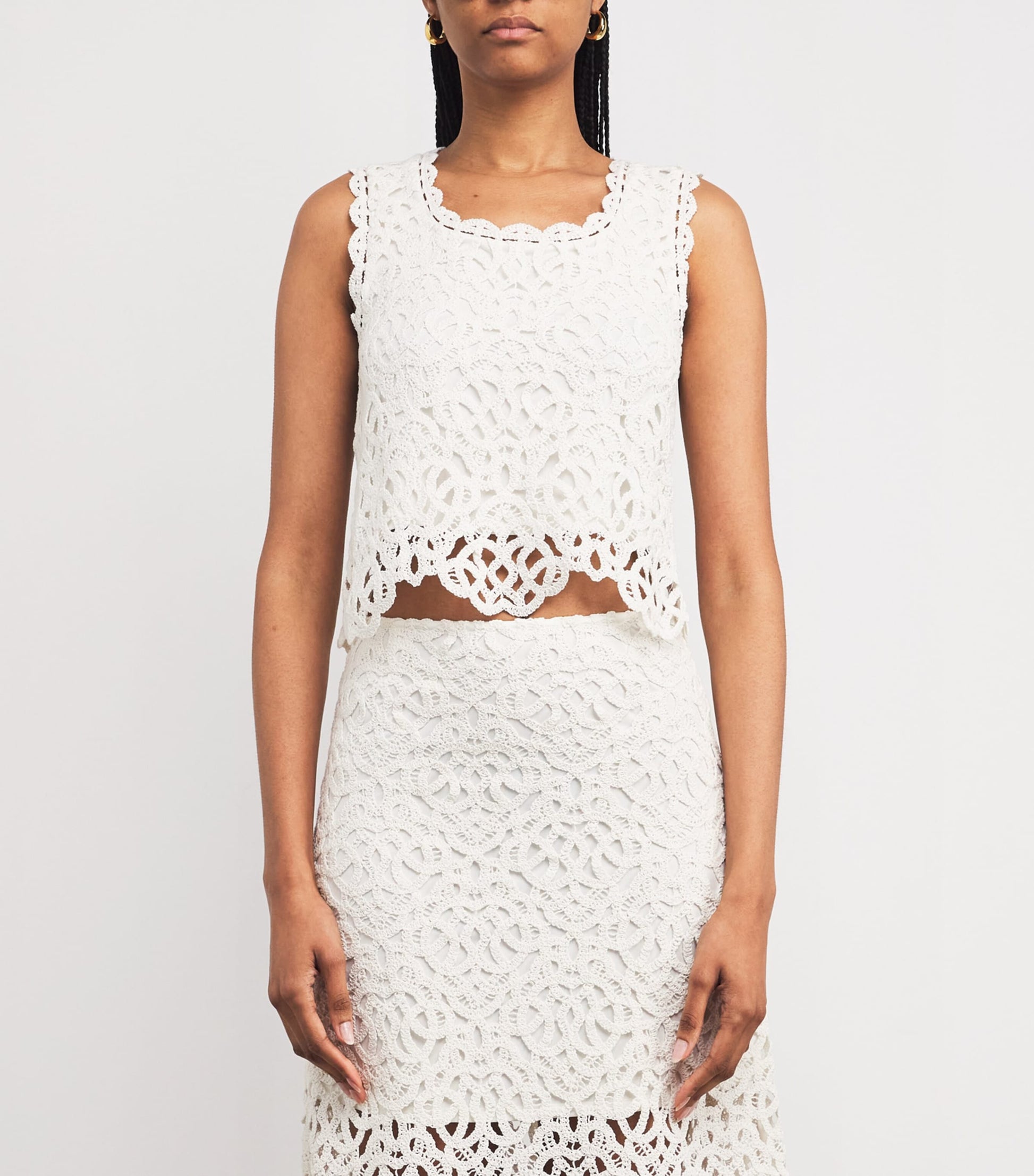 White Cotton Crochet Tank Top