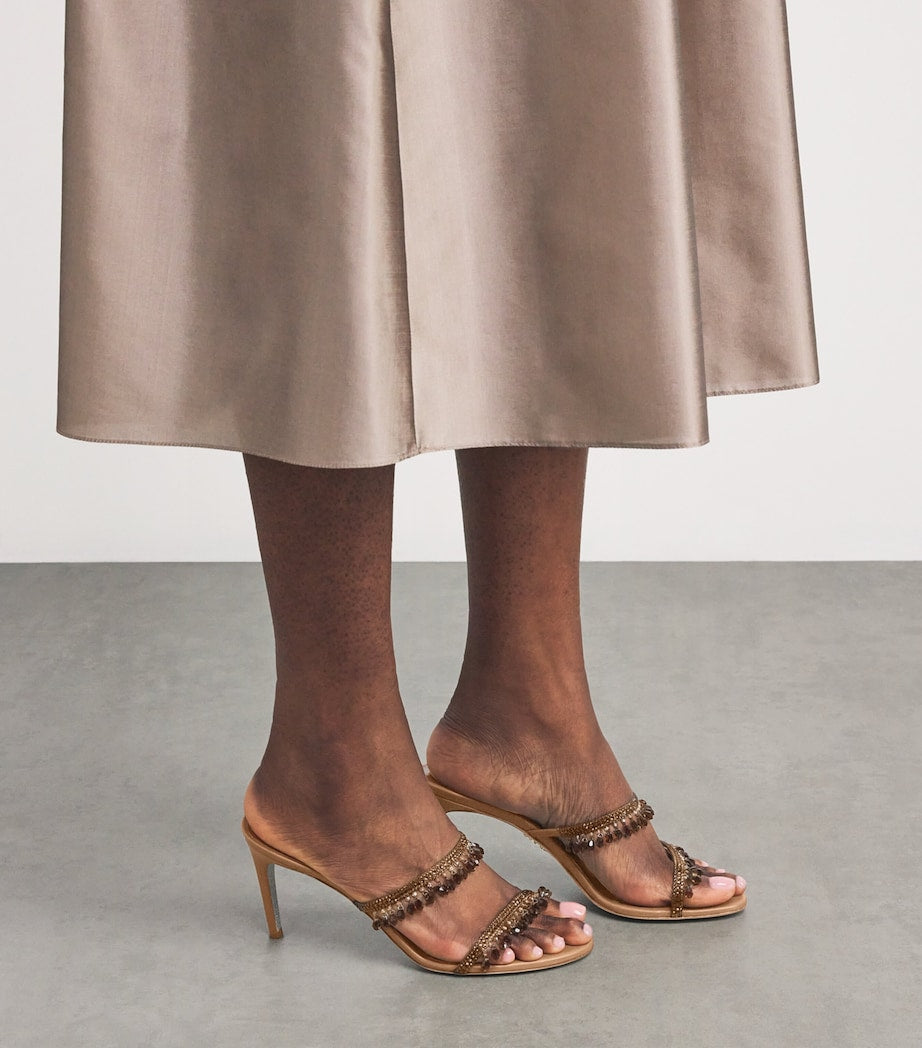 René Caovilla Brown Embellished Chandelier Mules 80