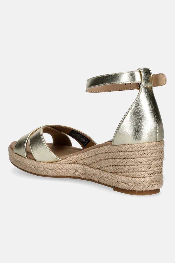 Tommy Hilfiger Deri Eğik Platformlu Sandalet MID WEDGE ESPAD X CROSS GOLD