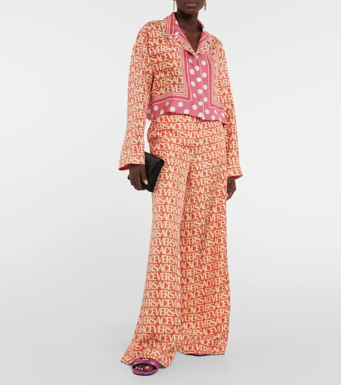 Versace - Logo wide-leg silk pants