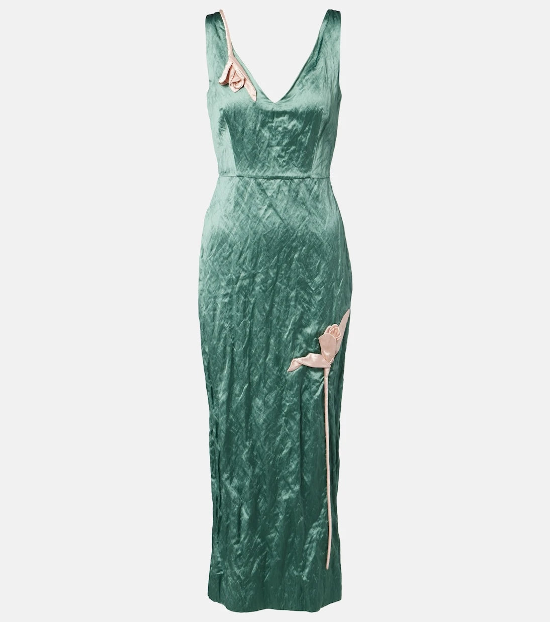 Erdem - Floral-appliqué satin midi dress