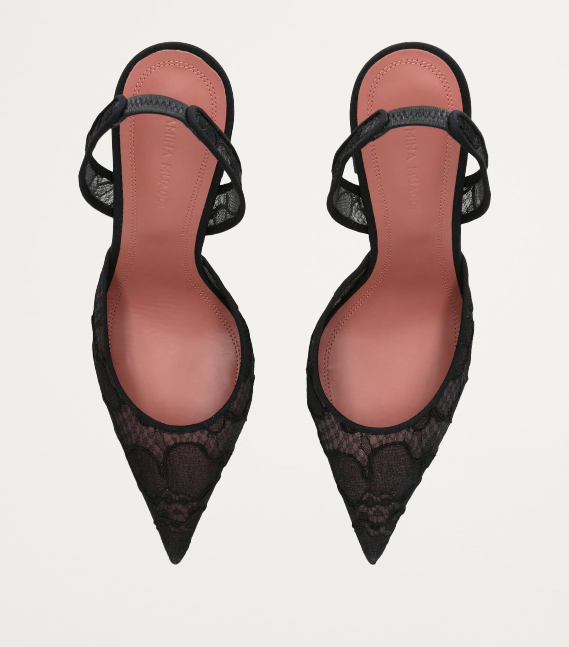 Amina Muaddi Black Lace Holli Slingback Heels 95
