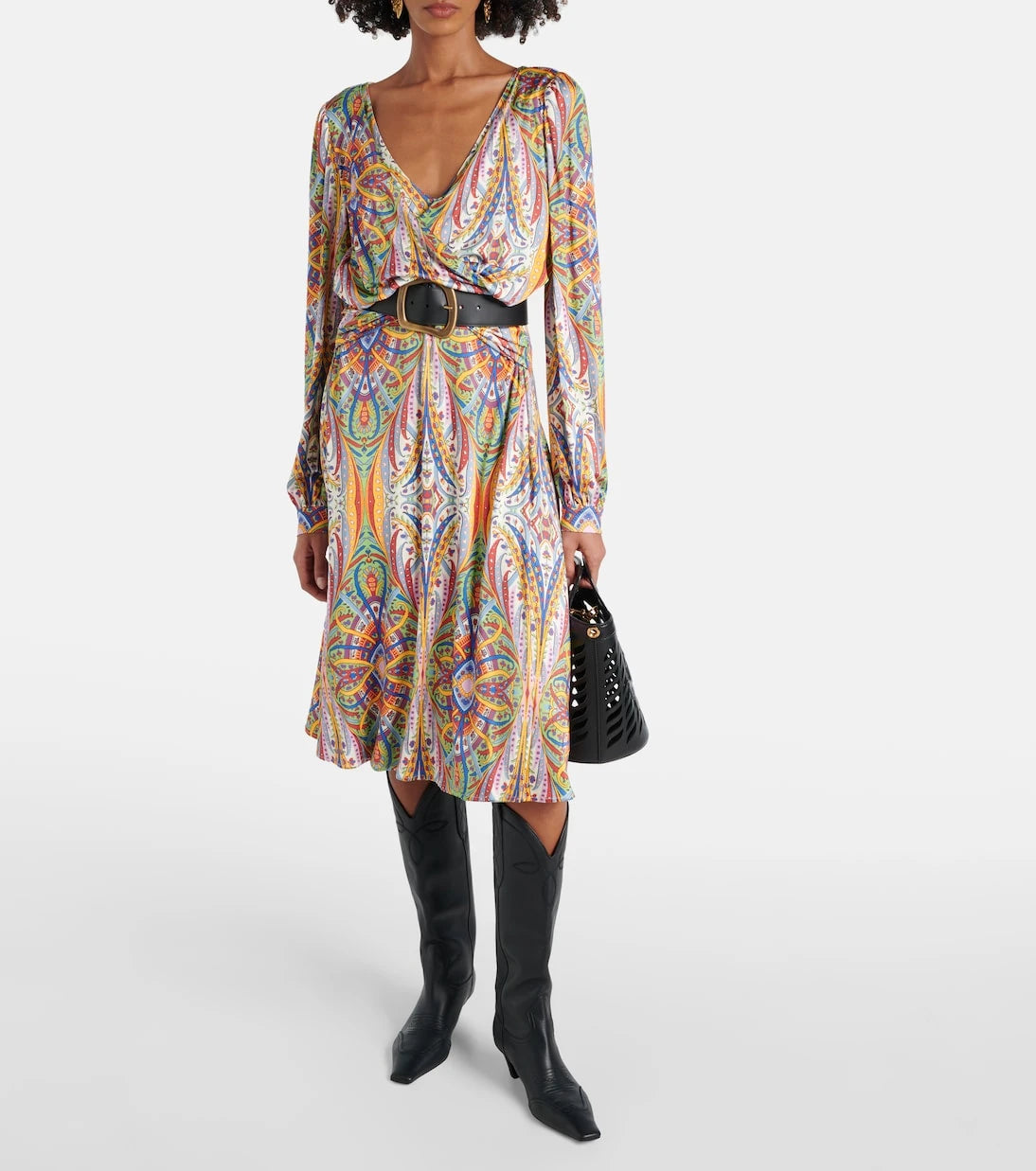 Etro - Printed gathered jersey midi dress