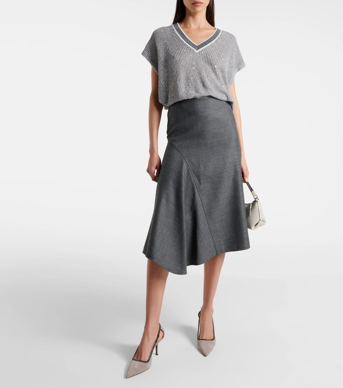 Brunello Cucinelli - Asymmetric virgin wool midi skirt