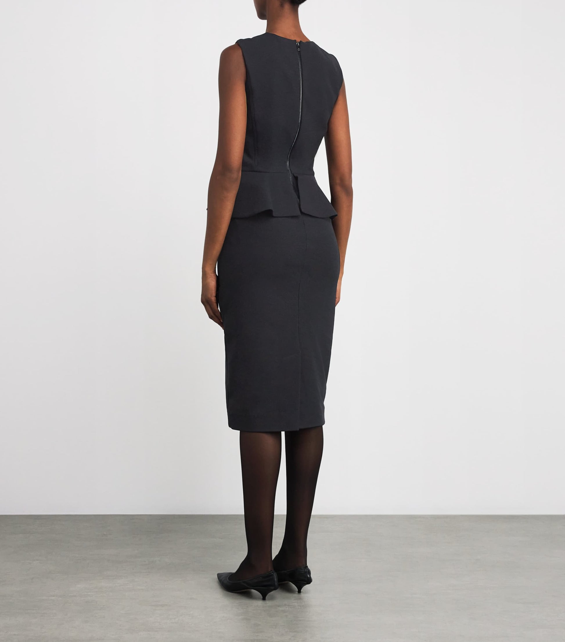 Max Mara Black Jersey Peplum-Detail Midi Dress