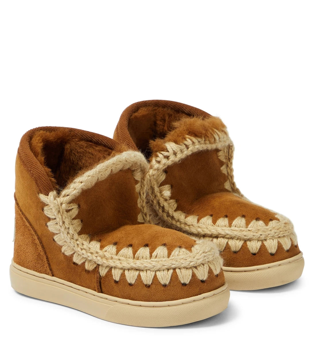 Mou Kids - Embroidered shearling-lined suede sneakers