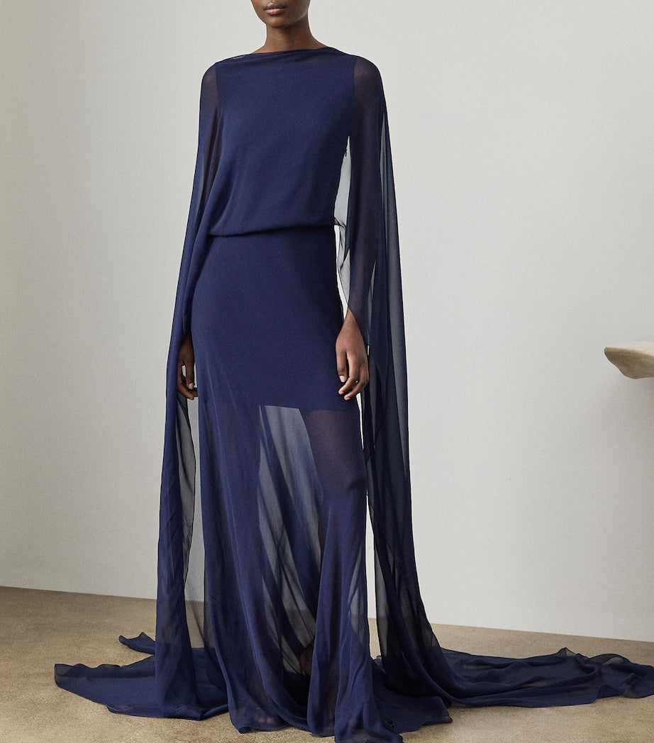 Ralph Lauren Collection Navy Silk Georgette Dylon Dress