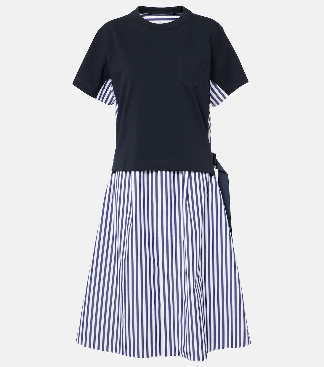 Sacai - فستان قميص قطني مقلم