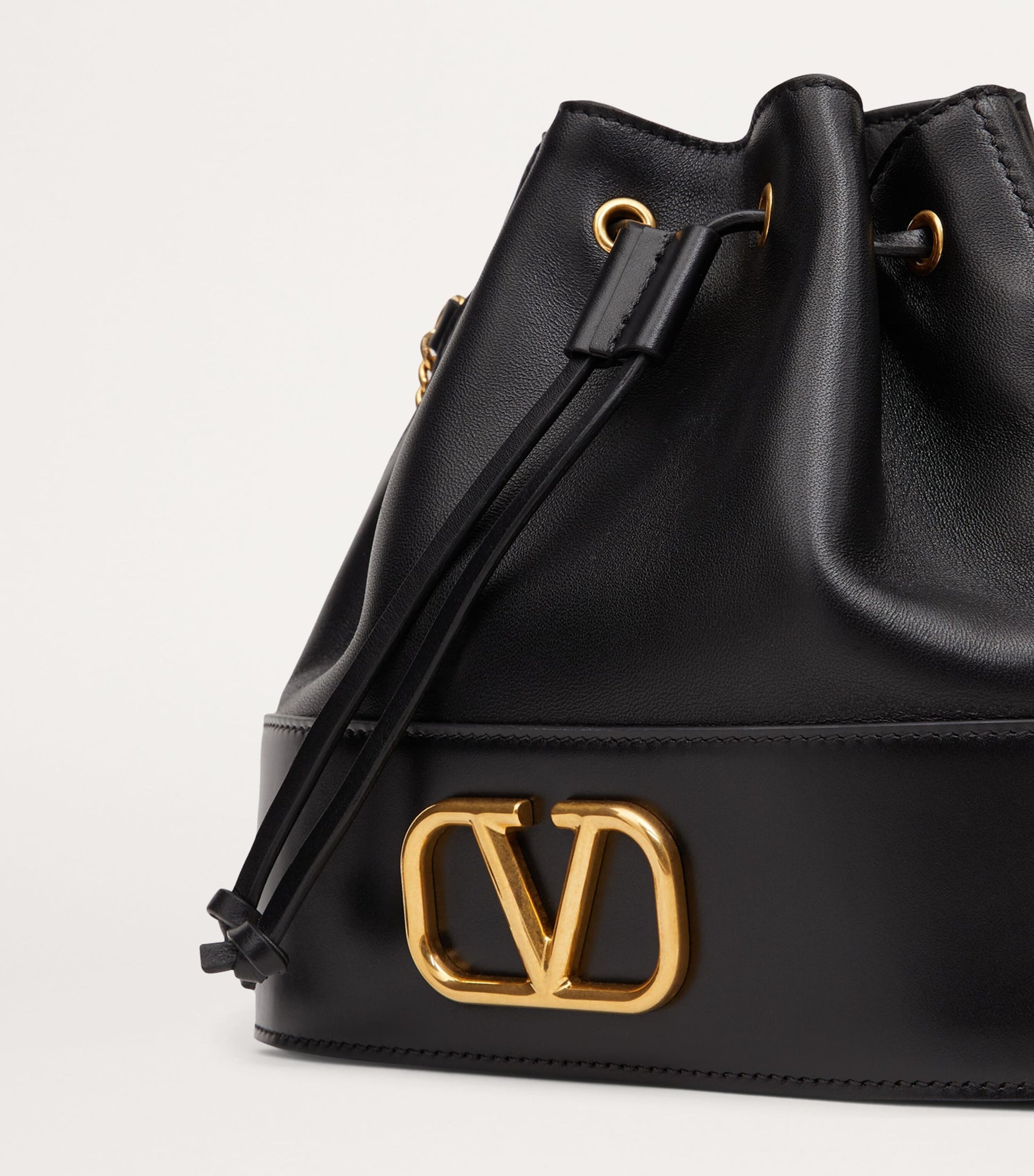 Valentino Garavani Black Leather VLogo Bucket Bag