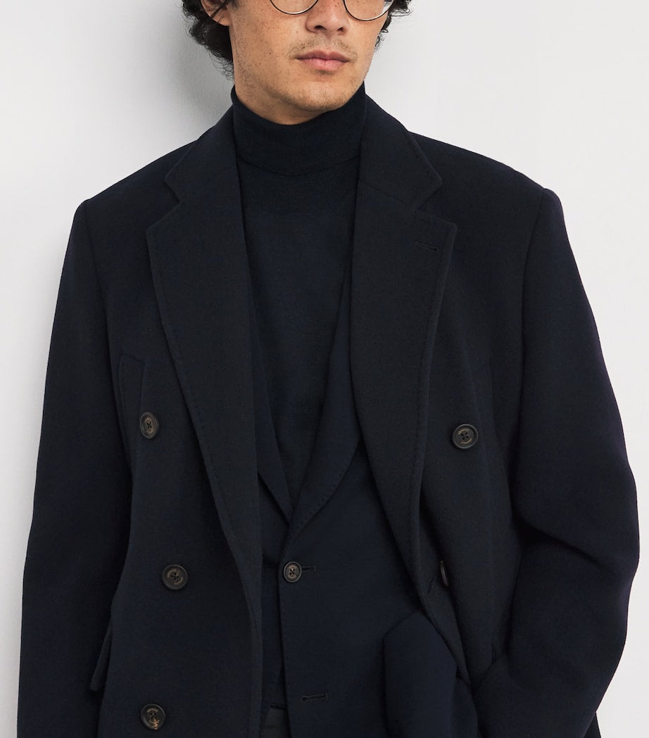 Blue Double-Breasted Overcoat