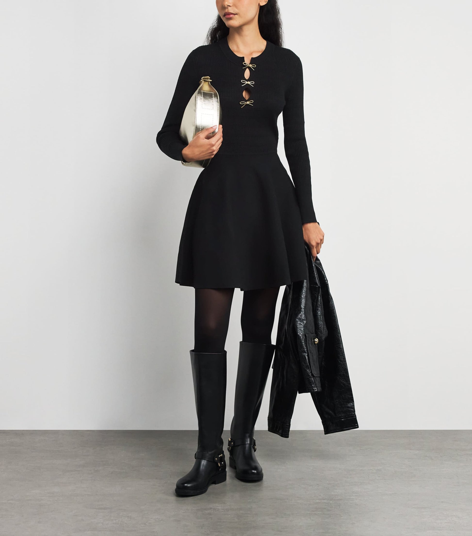 Claudie Pierlot Black Knit Bow-Detail Mini Dress