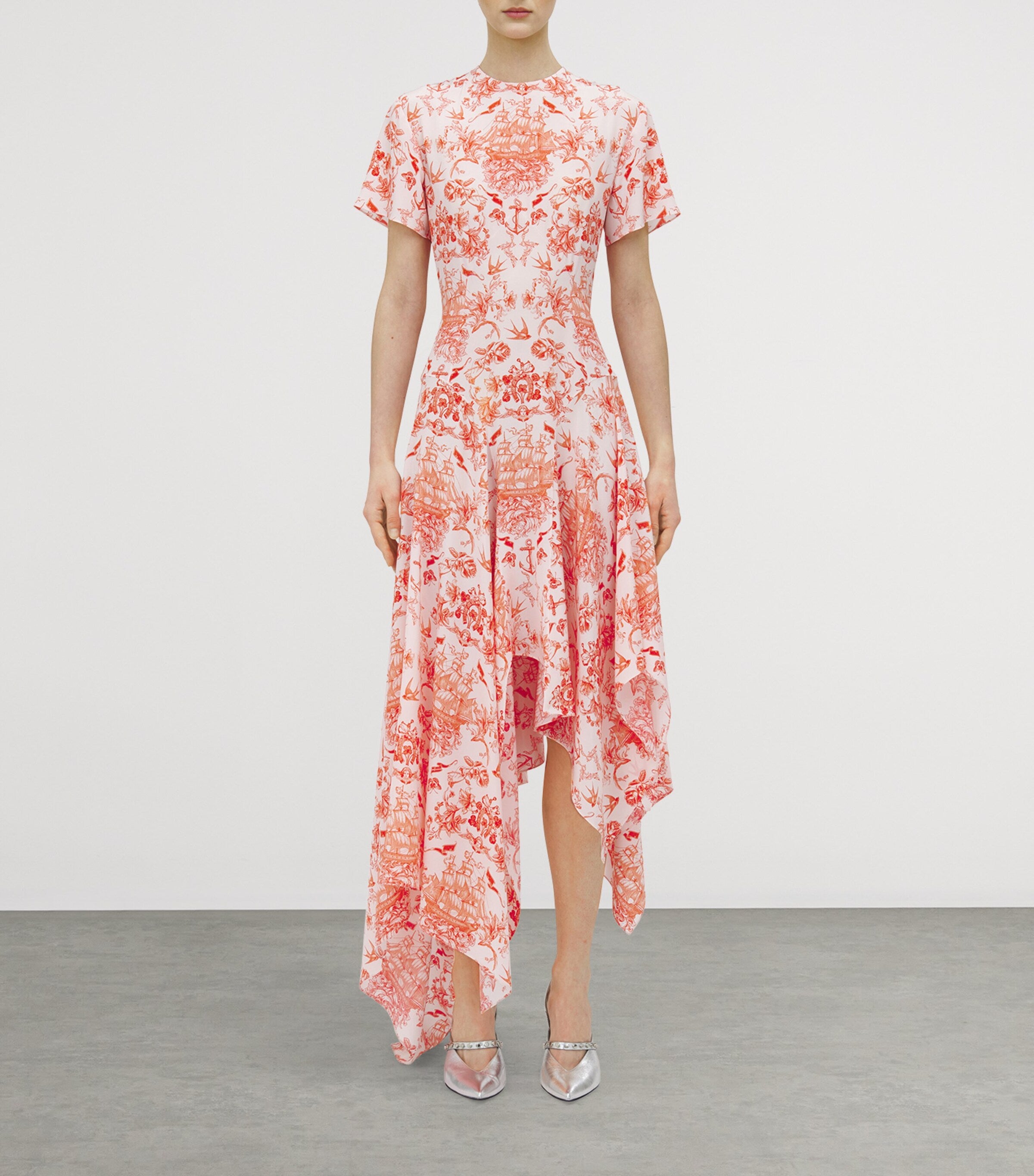 McQueen Purple Silk Sailor-Tattoo Asymmetric Maxi Dress