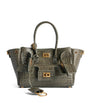 Balenciaga Green Mini Croc-Embossed Leather Bel Air Tote Bag