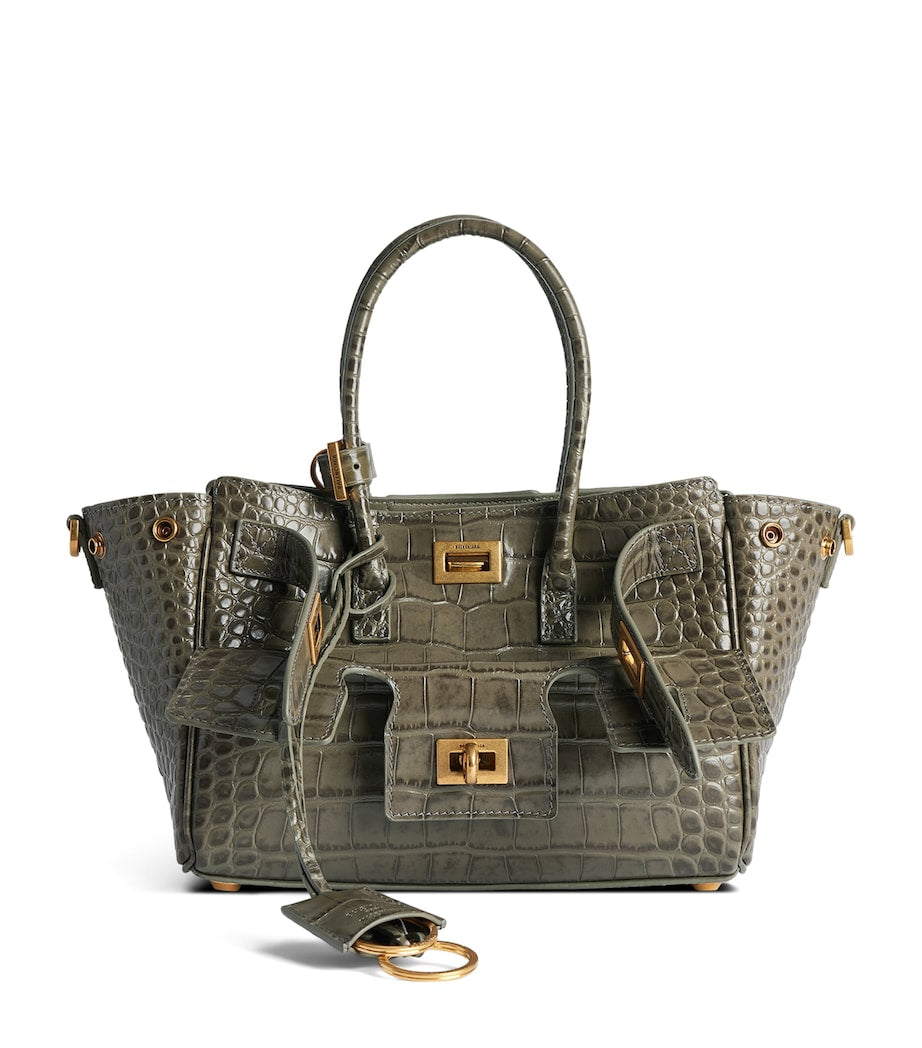 Balenciaga Green Mini Croc-Embossed Leather Bel Air Tote Bag