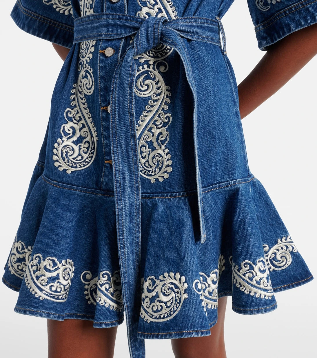 Alémais - Embroidered paisley denim minidress