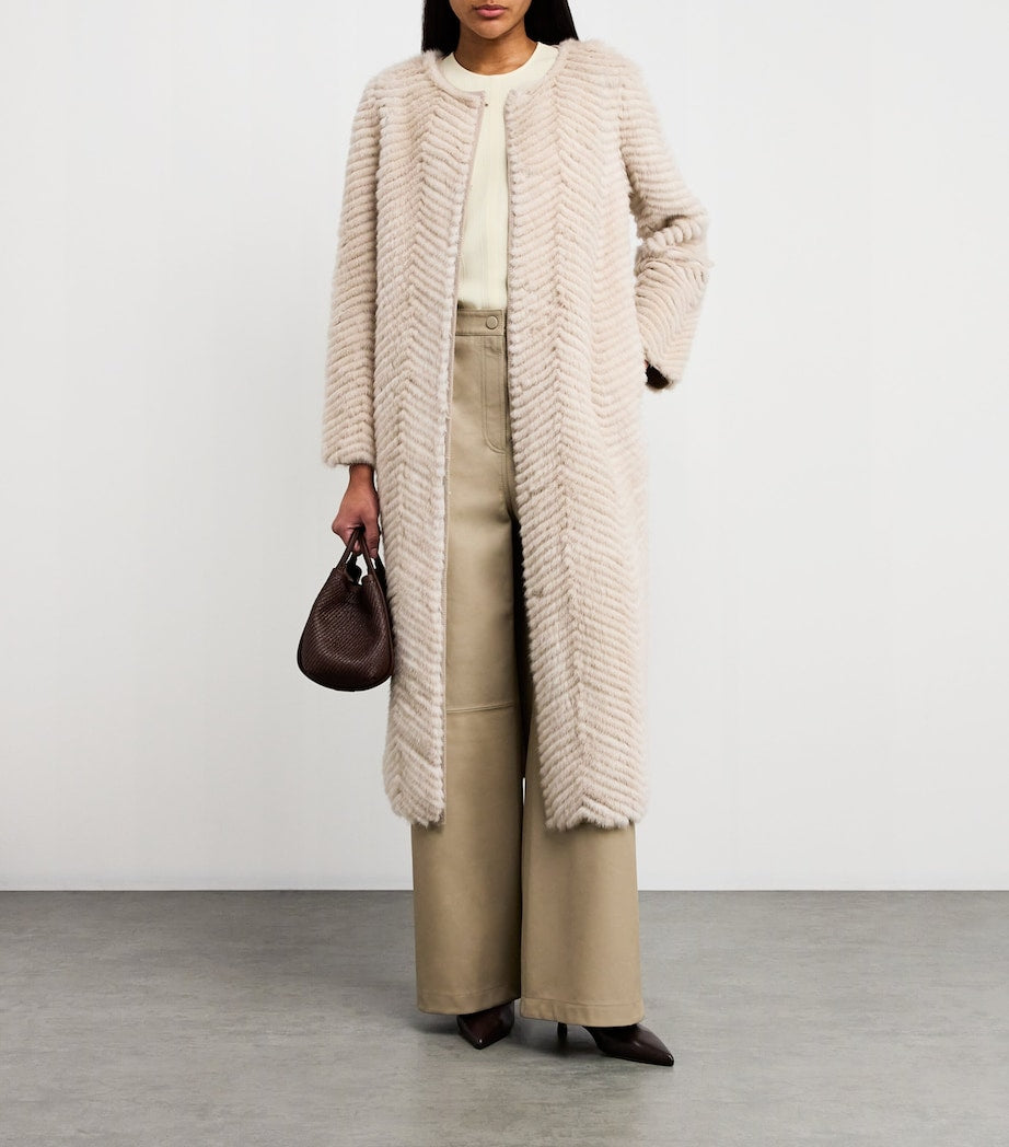 Yves Salomon Beige Wool-Fur Longline Coat