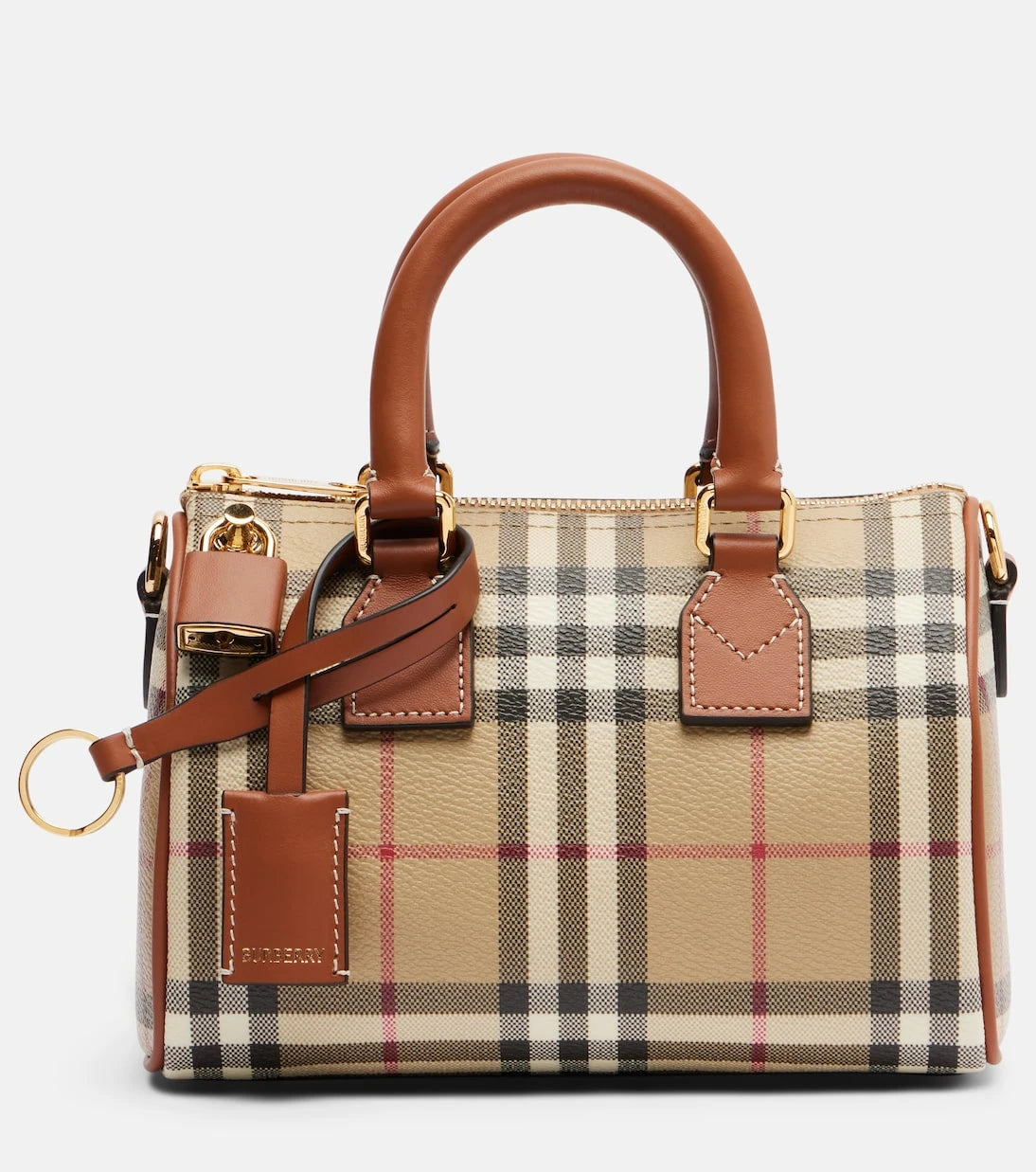Burberry - Burberry Check leather-trimmed bowling bag