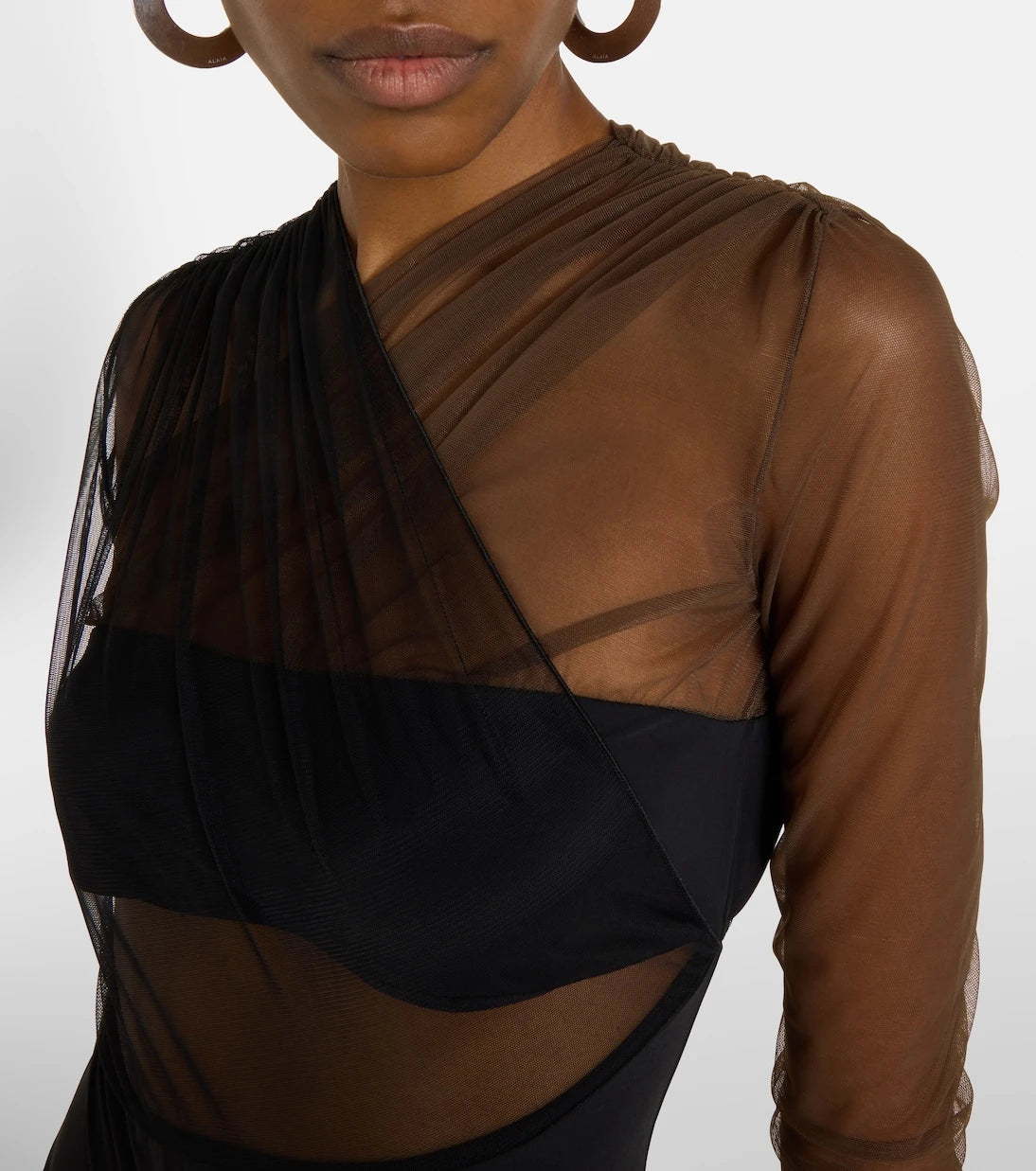 Nensi Dojaka - Cutout ruched sheer bodysuit