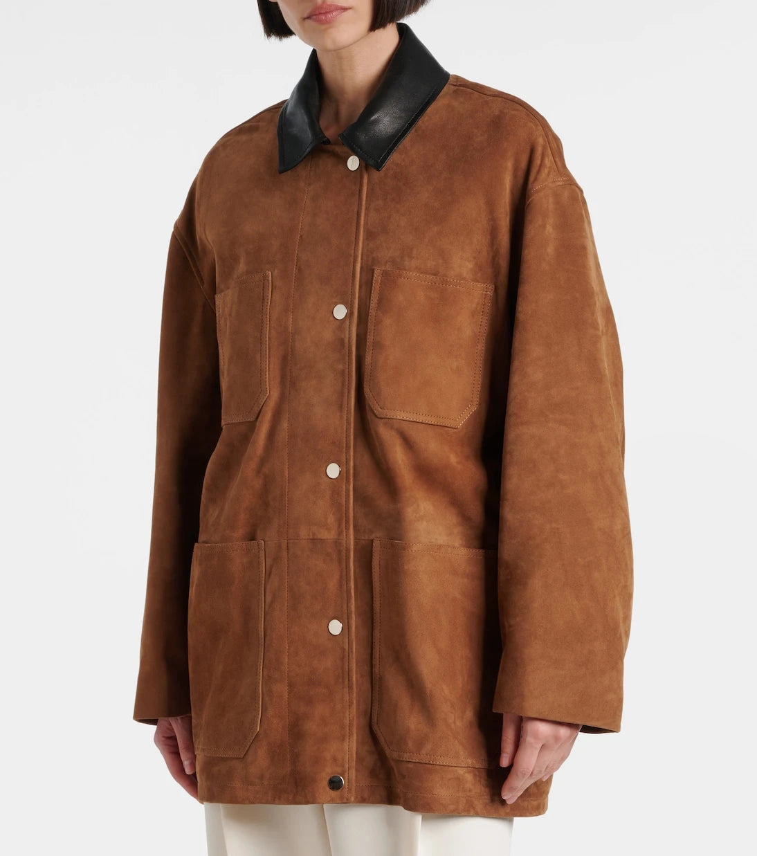 Nour Hammour - Barn leather-trimmed suede jacket