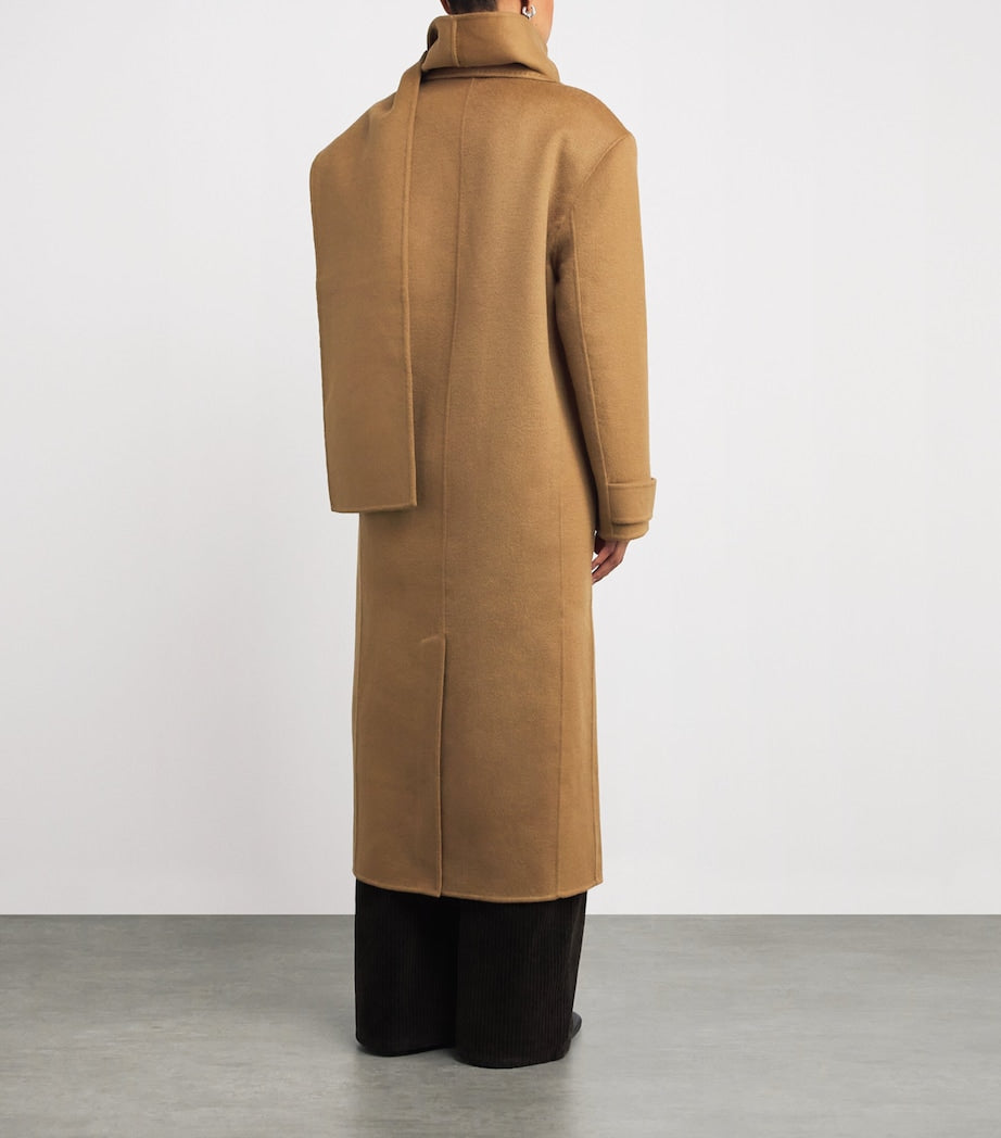 Sandro Paris Beige Wool Scarf-Detail Coat
