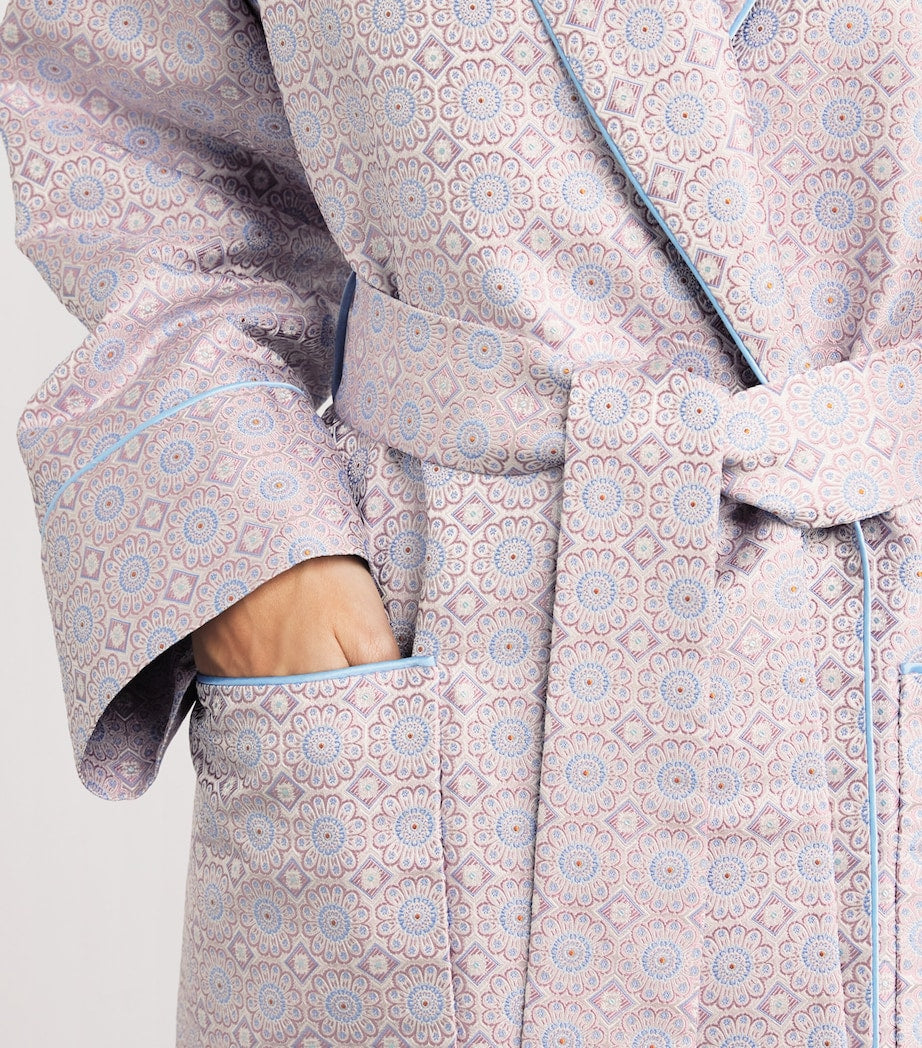 Pink Silk Daisy Medallion Jacquard Robe