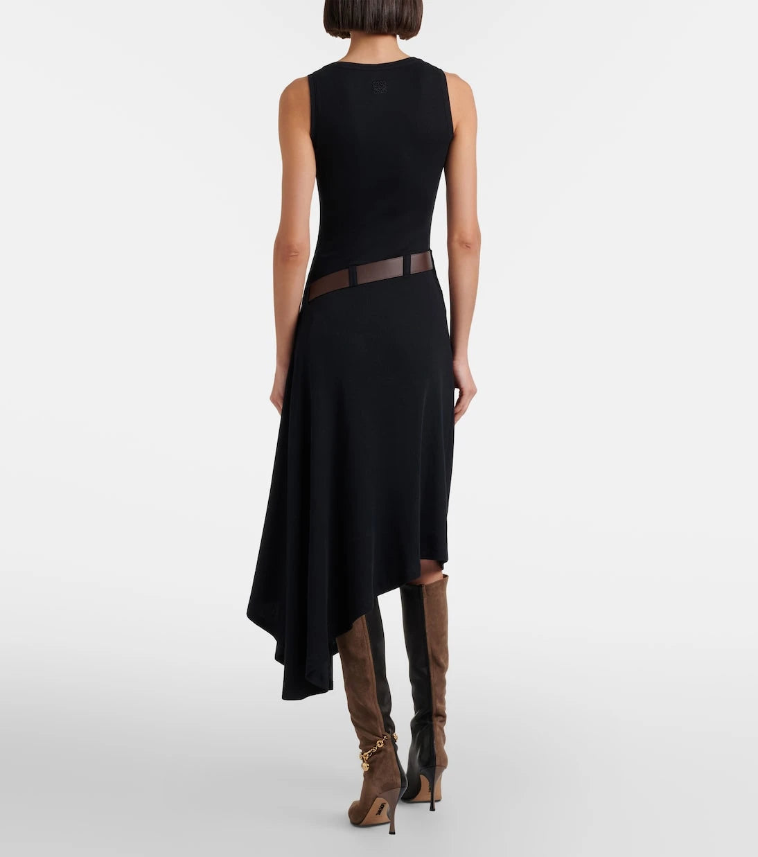 Loewe - Belted ribbed-knit draped cotton-blend midi dress