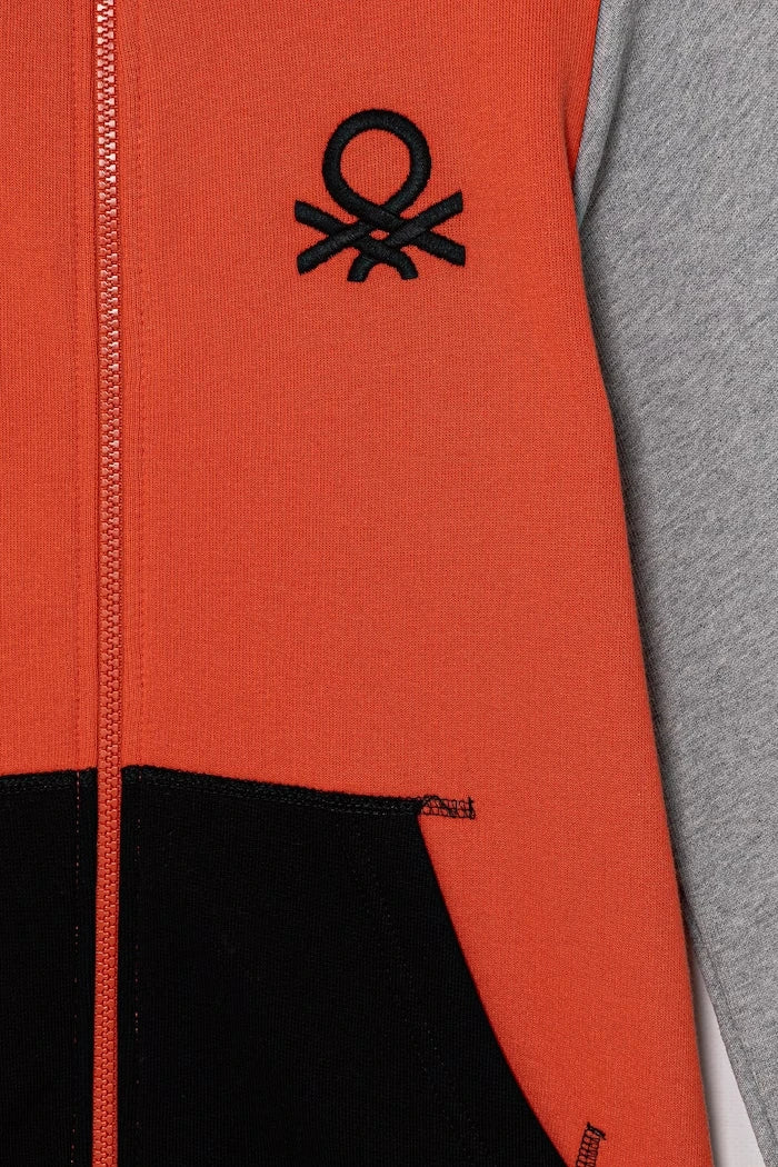 United Colors of Benetton çocuk kapüşonlu fermuarlı pamuklu sweatshirt