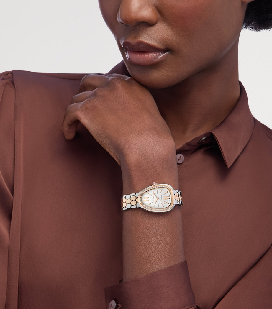 Bvlgari Stainless Steel, Rose Gold and Diamond Serpenti Seduttori Watch 34mm