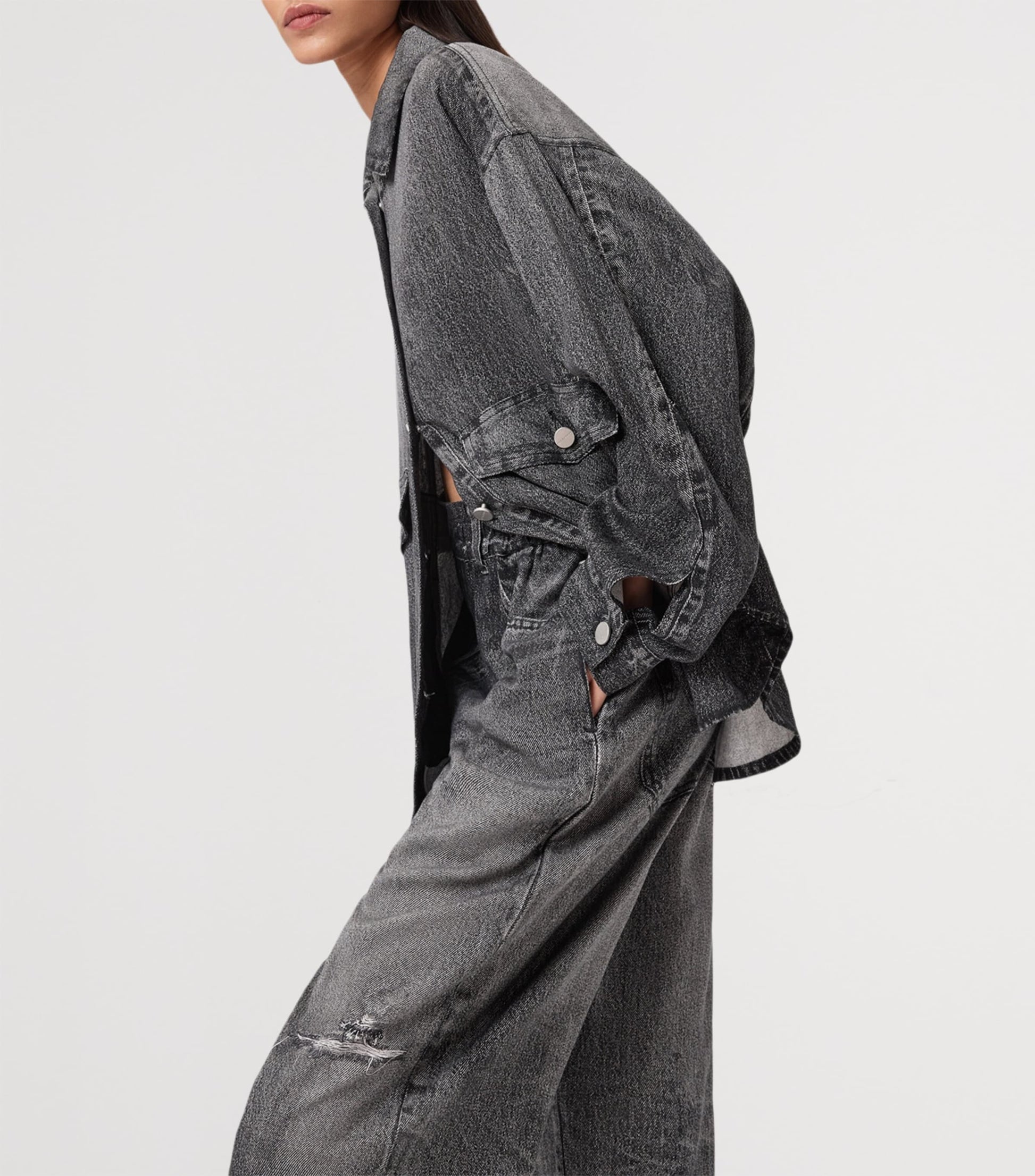 AllSaints Black Tyler Illusion Print Wide-Leg Trousers