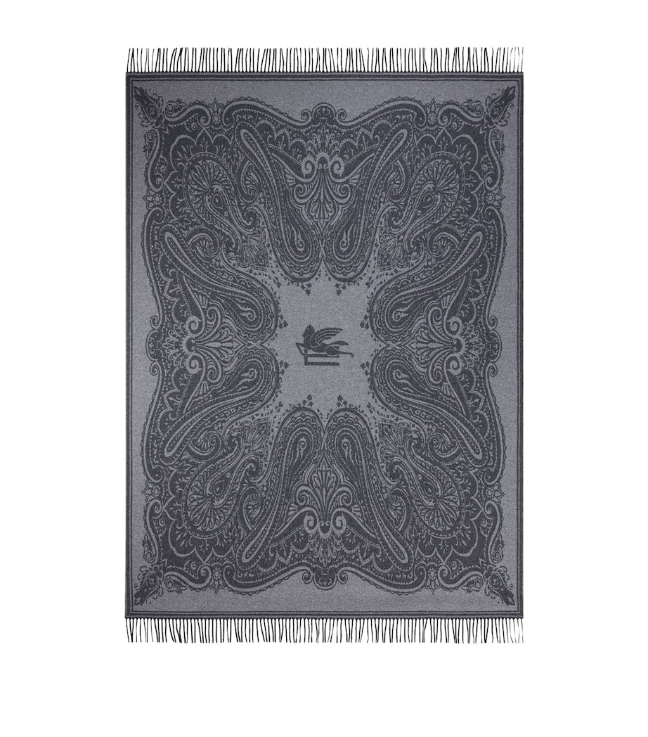 Wool-Cashmere Fringed Alocasia Throw (140cm x 180cm)