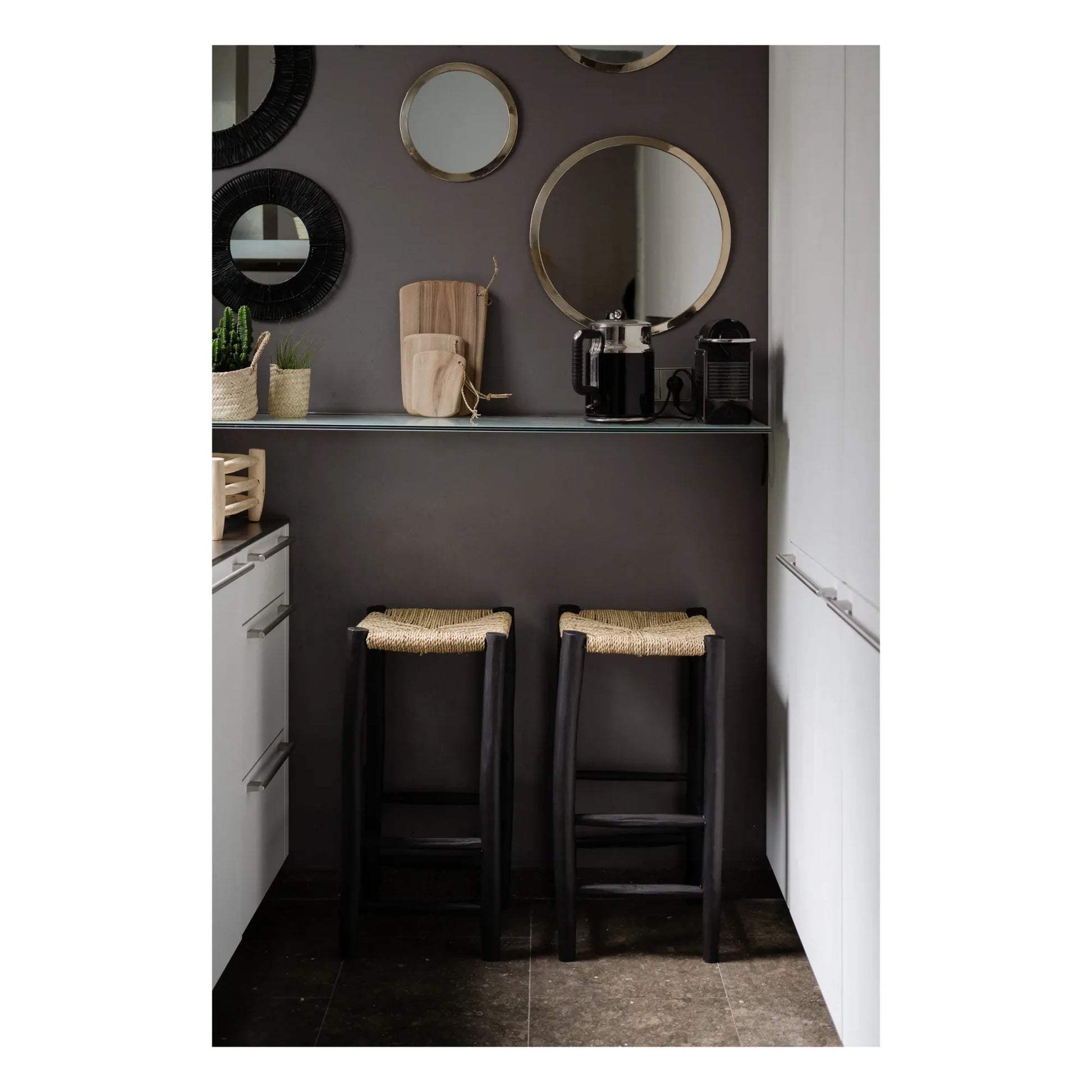 Cosydar - Palm Leaf and Painted Wood Stool | Black
