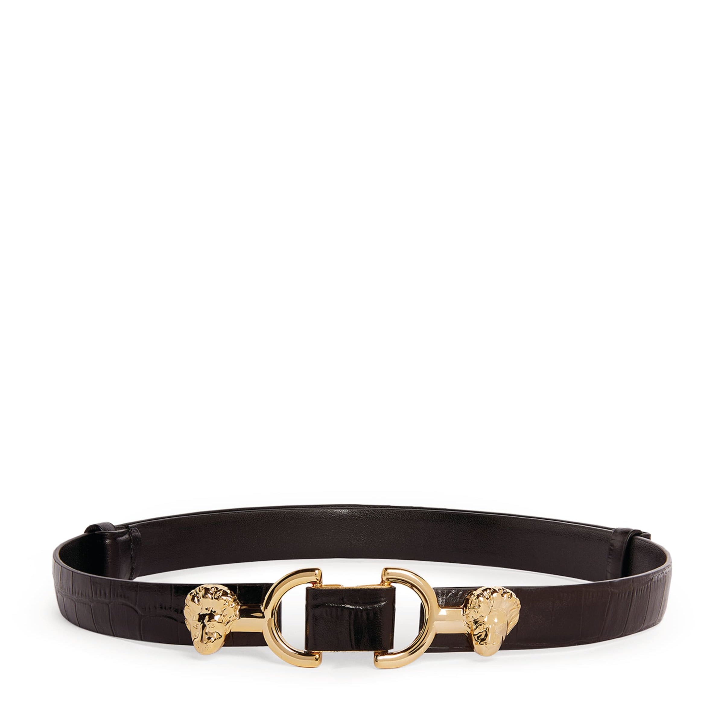 Maje Black Lion-Embellished Leather Horsebit Belt