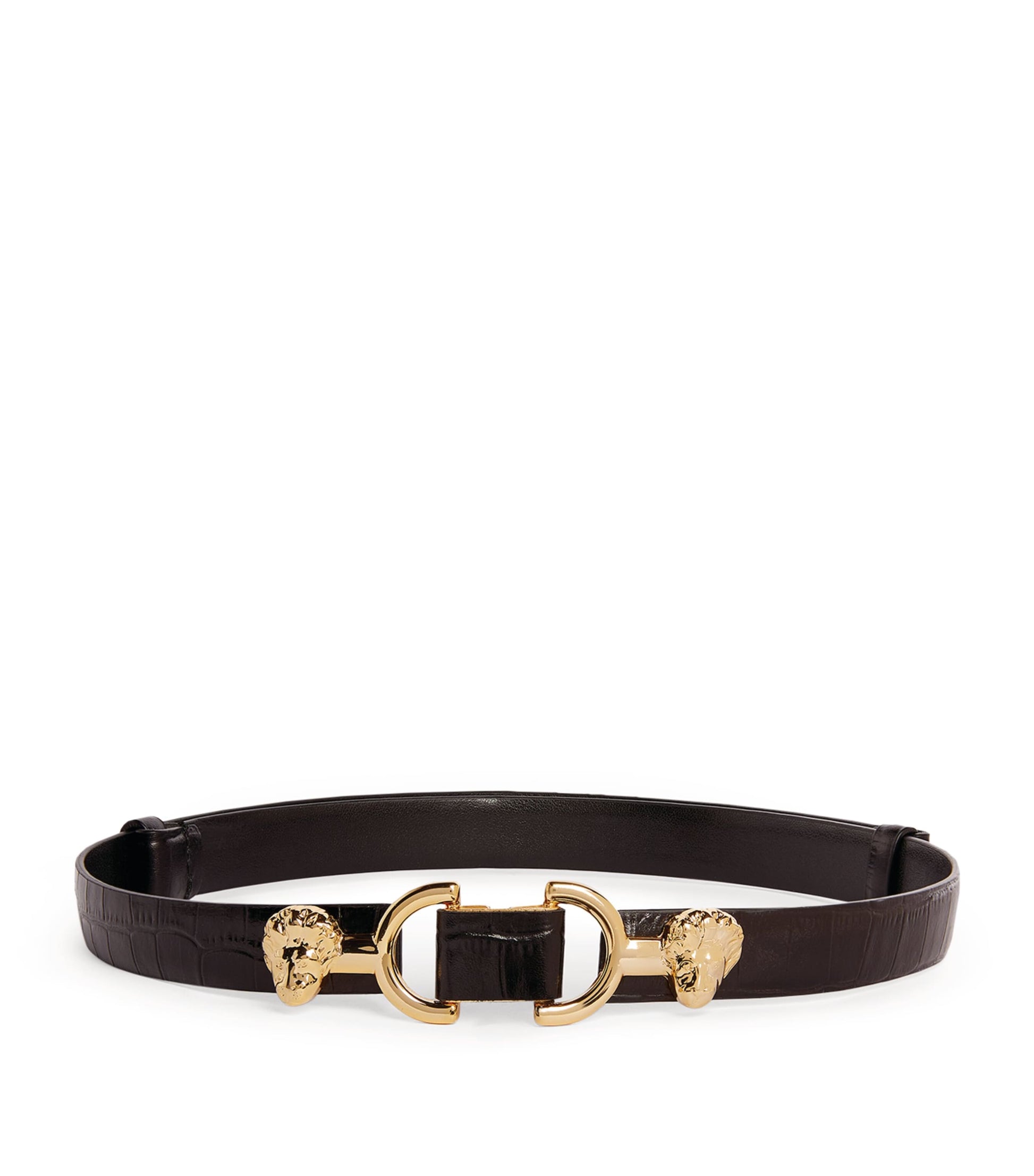 Maje Black Lion-Embellished Leather Horsebit Belt