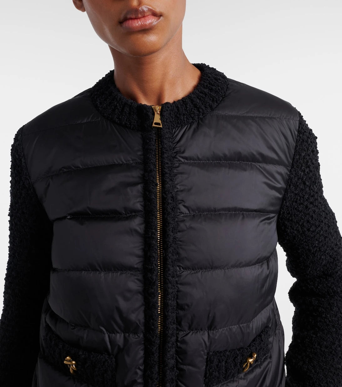 Moncler - Kuş tüyü panelli buklet detaylı fermuarlı hırka