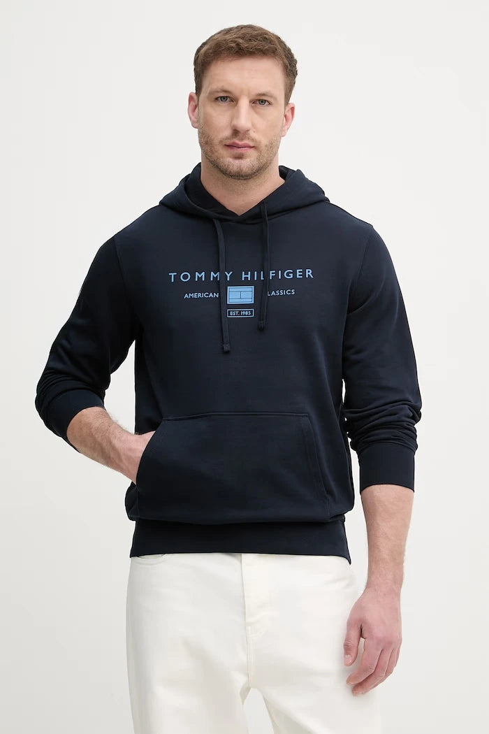 Tommy Hilfiger kapüşonlu erkek pamuklu sweatshirt
