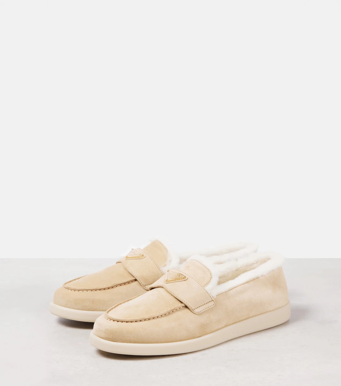Prada - Shearling-lined suede loafers