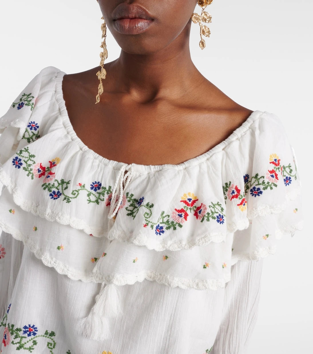 Rixo - Maurine embroidered ruffled cotton top