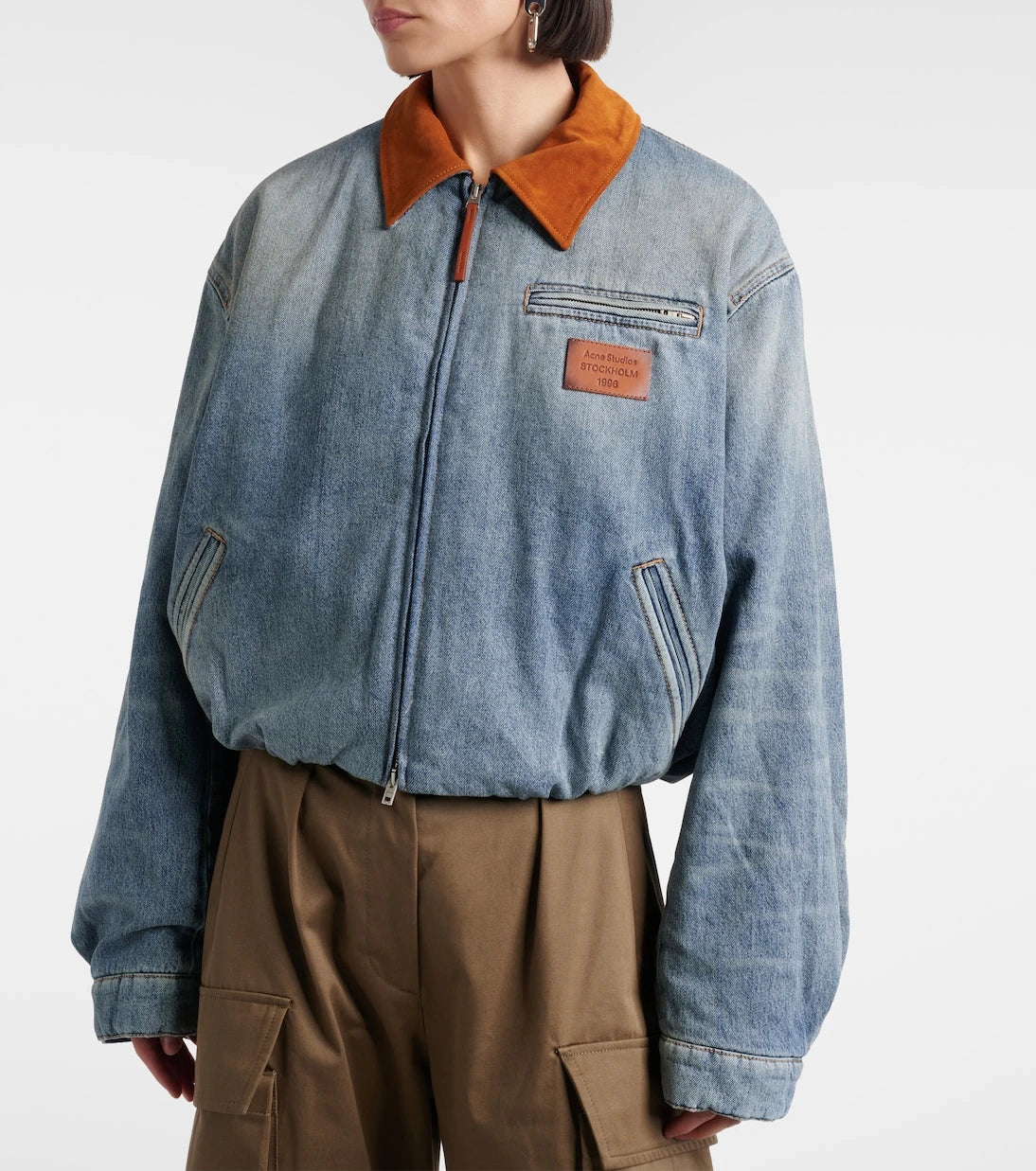 Acne Studios - Okra suede-trimmed denim blouson jacket