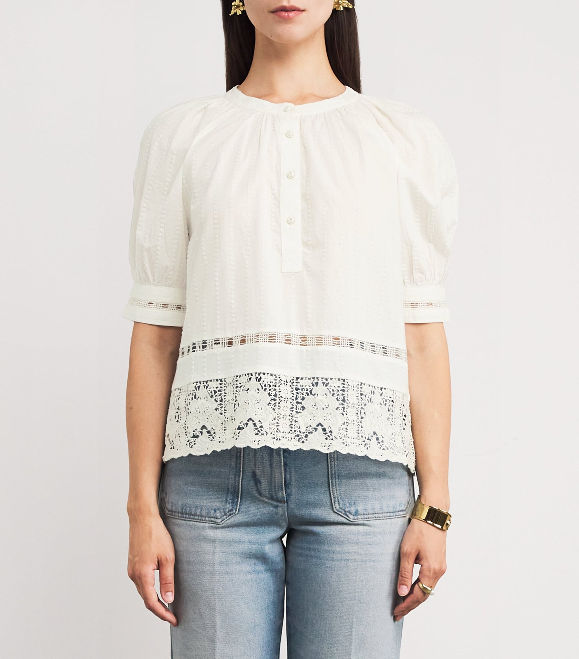 Cotton Lace-Trim Faye Blouse