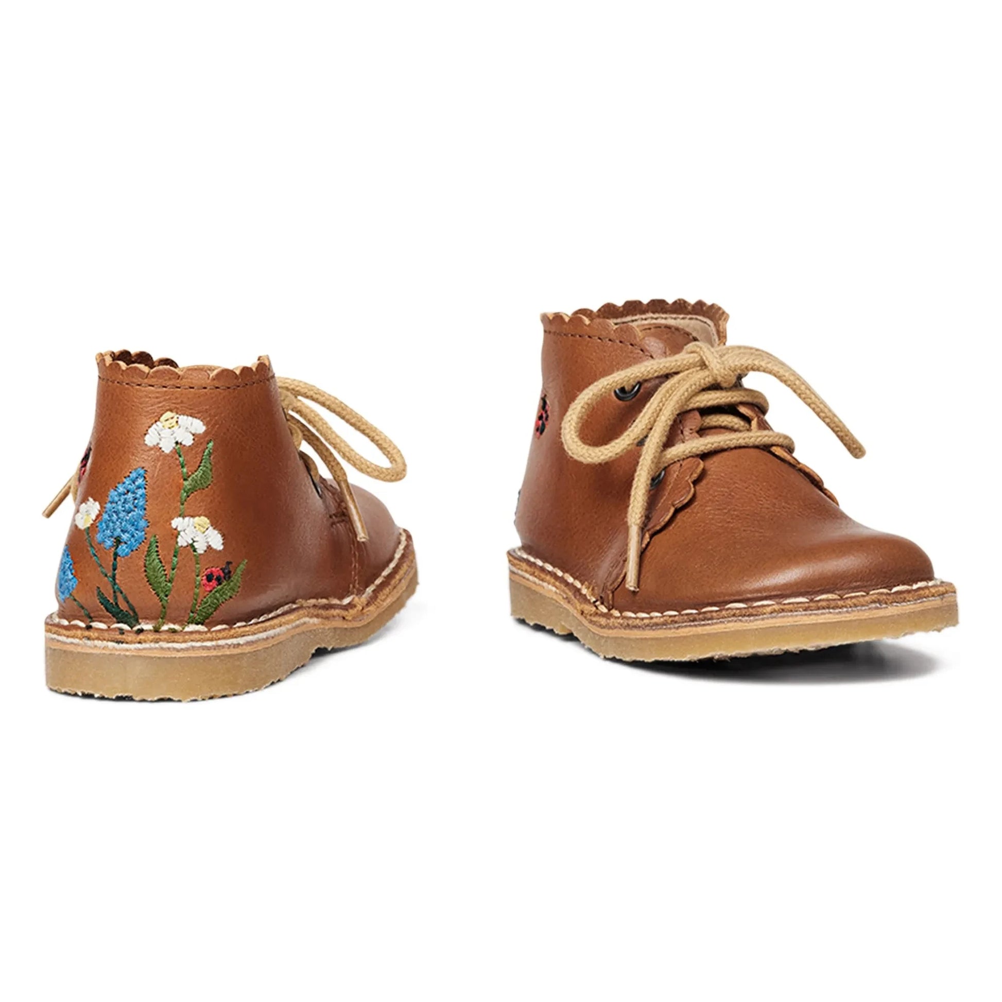 Petit Nord - Ladybug Scallop Embroidered Booties - Uniqua Collection | Camel