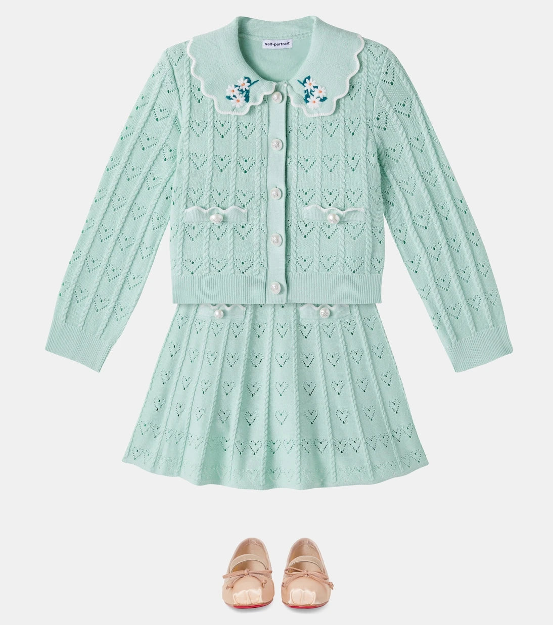 Self-Portrait Kids - Embroidered pointelle cardigan