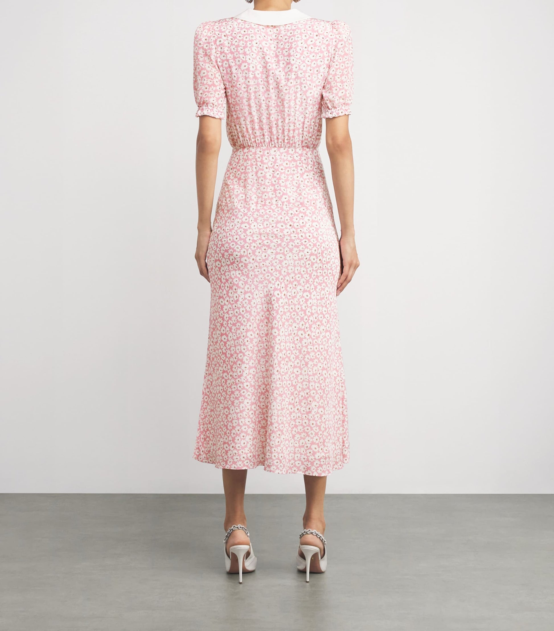 Alessandra Rich Pink Silk Floral Collar Midi Dress