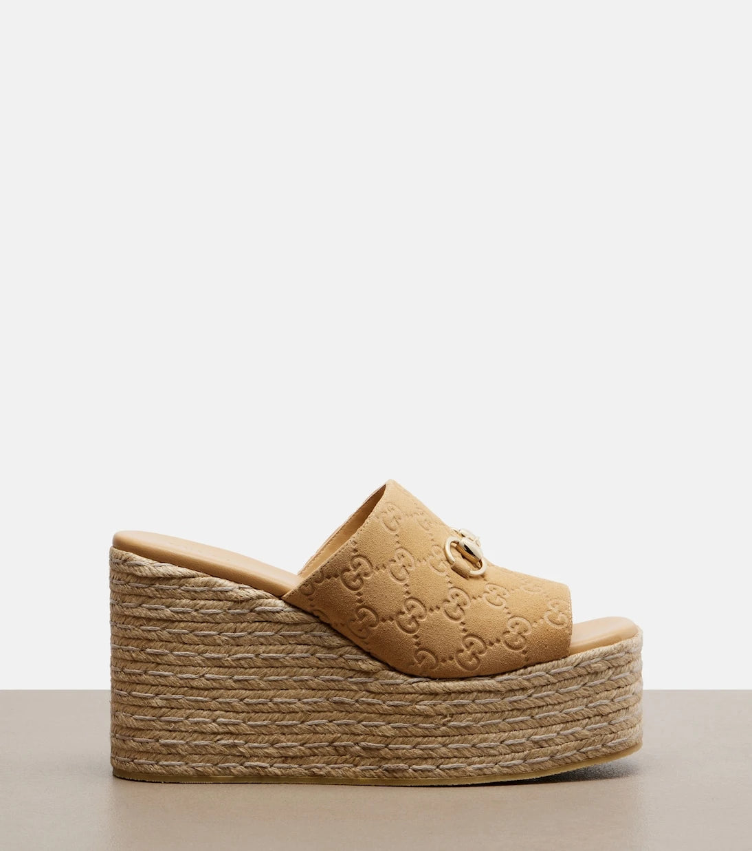 Gucci - Horsebit GG suede espadrille wedges
