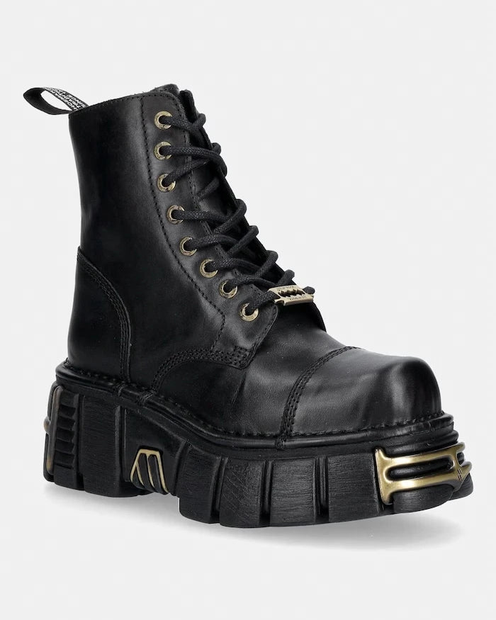New Rock кубинки дамски от кожа CRUST NEGRO, TOWER NEGRO ORO VIEJO