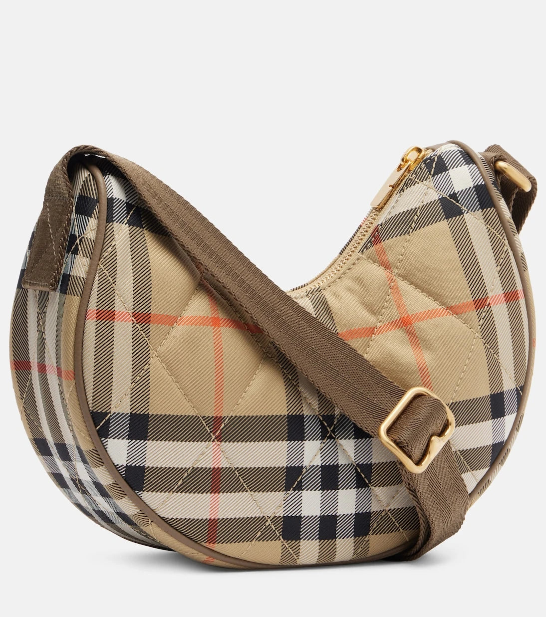 Burberry - حقيبة كروس بودي بحزام بشكل حدوة الحصان ونقشة مربعات صغيرة
