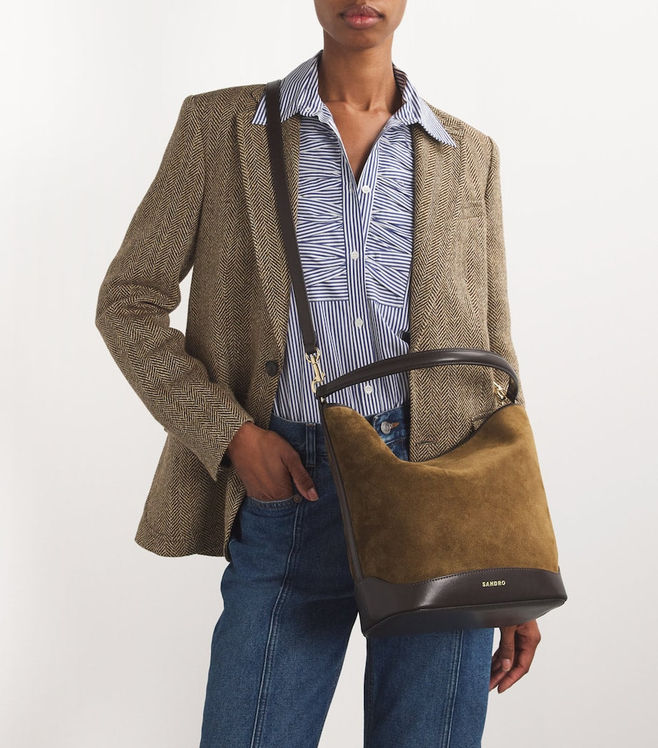 Beige Suede-Leather Bucket Bag