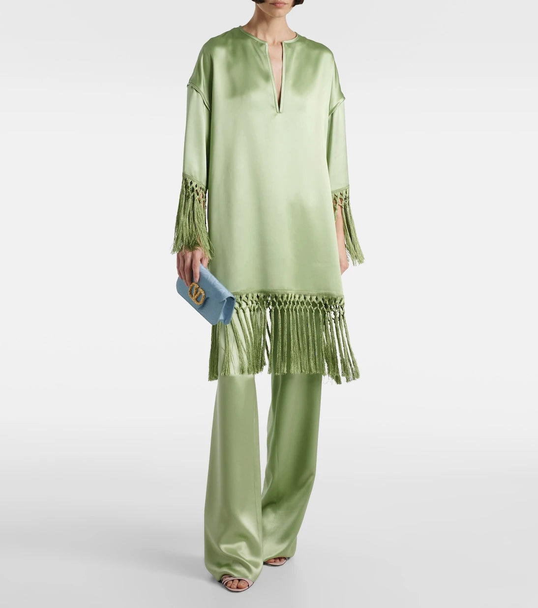 Valentino - Fringed silk duchess satin tunic