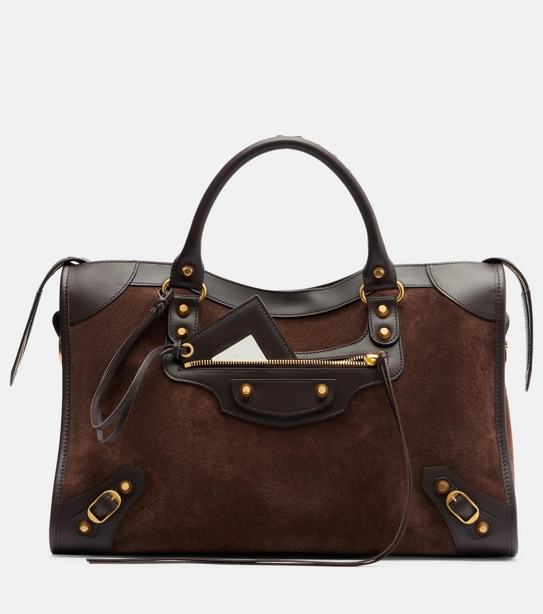 Balenciaga - Le City Medium leather-trimmed suede tote bag