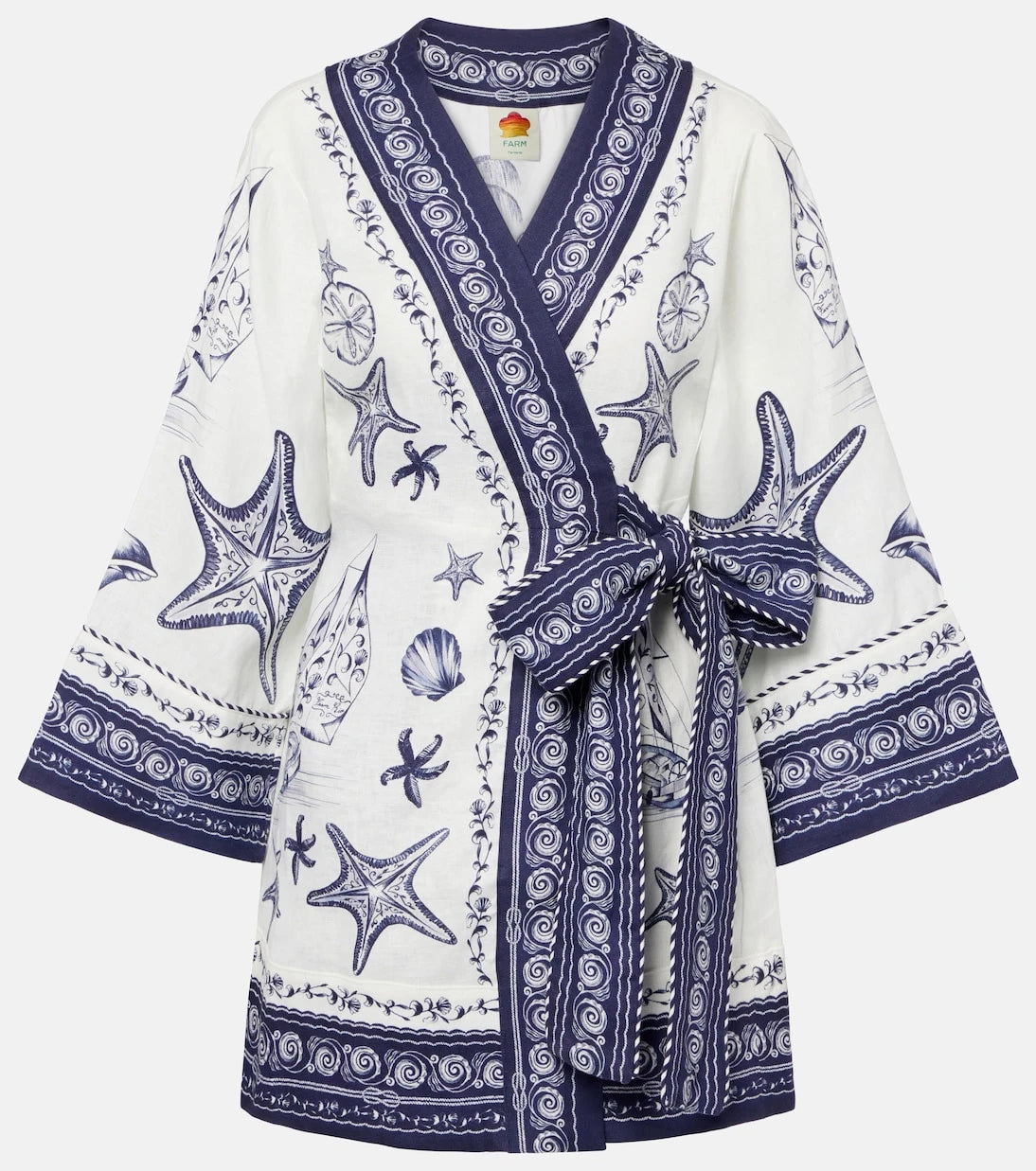 Farm Rio - Coast Scarf printed linen wrap dress