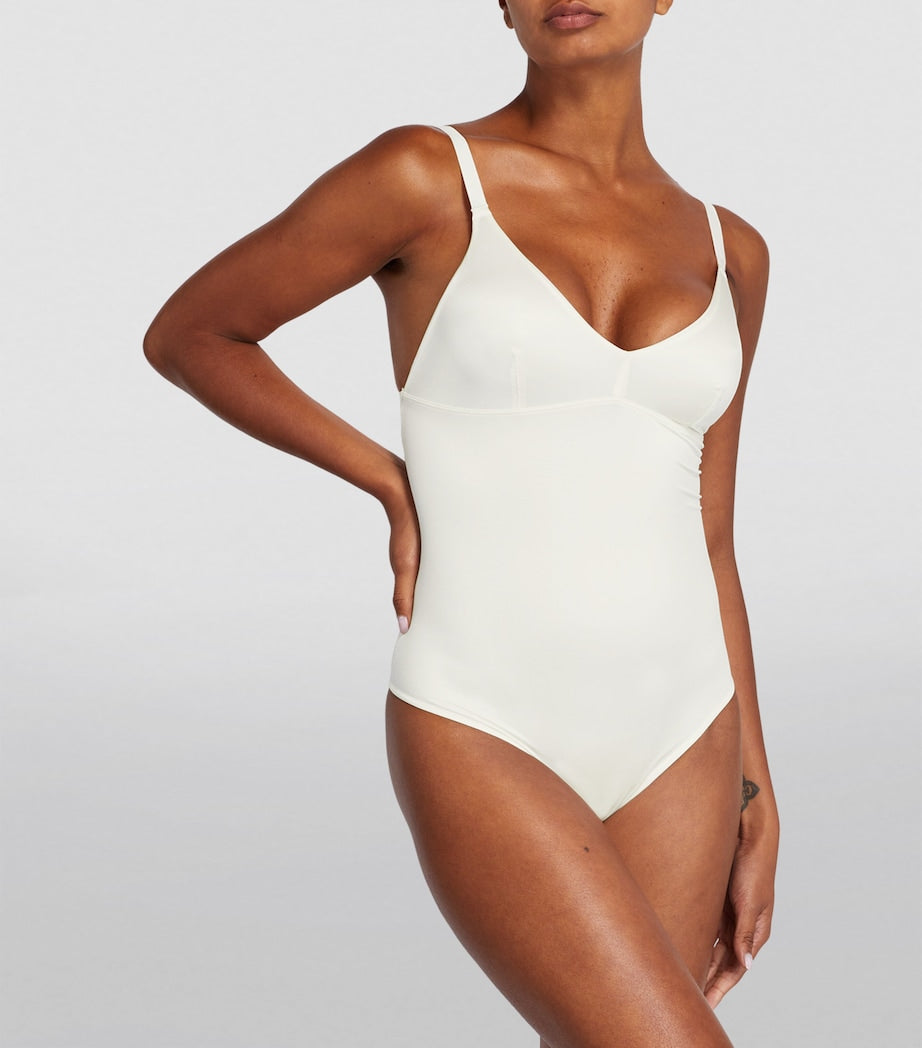 SPANX White Shaping Satin Thong Bodysuit - Light Control